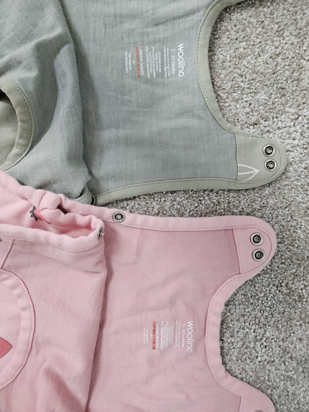 Woolino Sleepsack Bundle, Green Leaves & Pink Strawberries - Picture 3 of 7